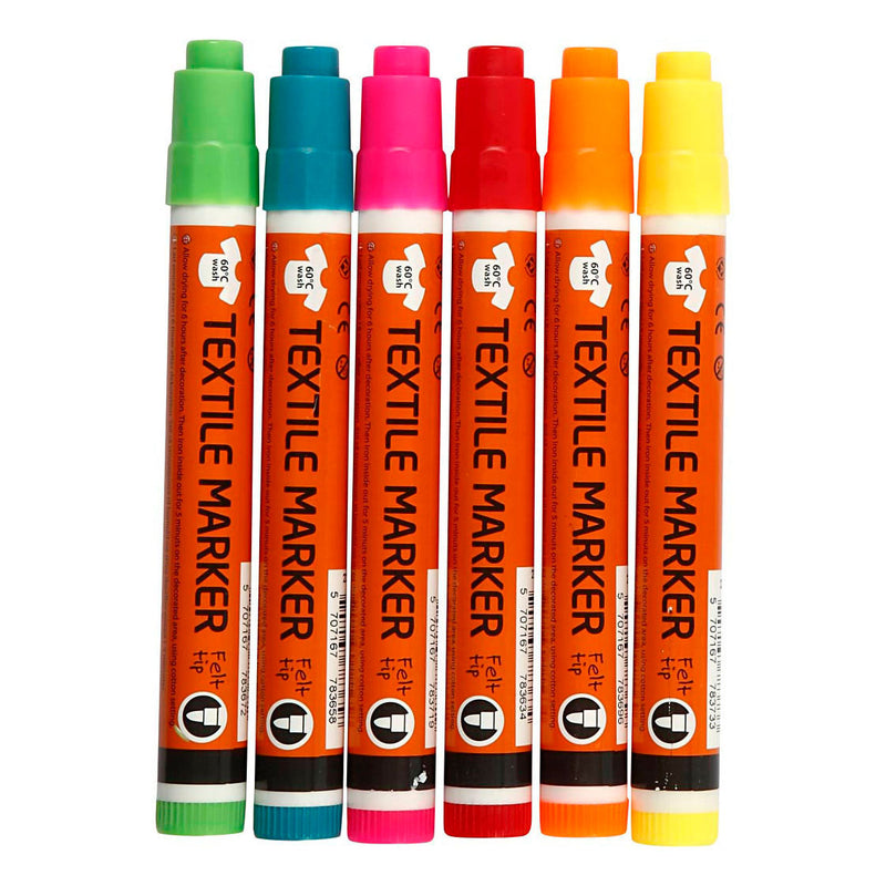 Afbeelding laden in galerijviewer, Creativ company textielstiften neon kleuren - lijndikte 2-4mm - 6st.