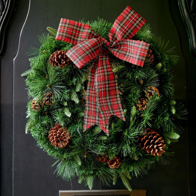 Afbeelding laden in galerijviewer, Decoris strik polyester schotse ruit -l22cm b26cm- met buigbaar draad