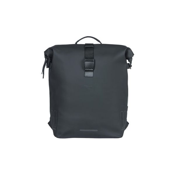Afbeelding laden in galerijviewer, Basil SoHo Nordlicht fietsrugzak - zwarte moderne rugzak met LED-verlichting voor dames heren elektrische fiets - waterdicht - 17L - zwart