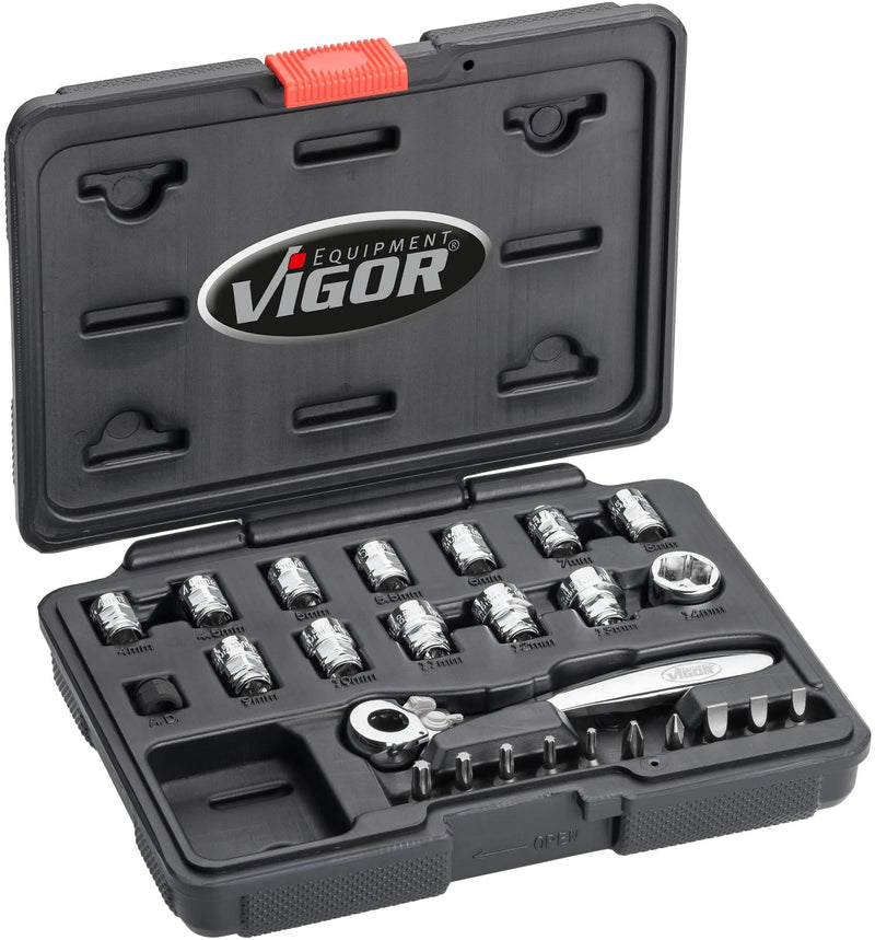 Afbeelding laden in galerijviewer, Vigor steckschlüsselsatz v5202 socket wrench sets 1 4 super flat