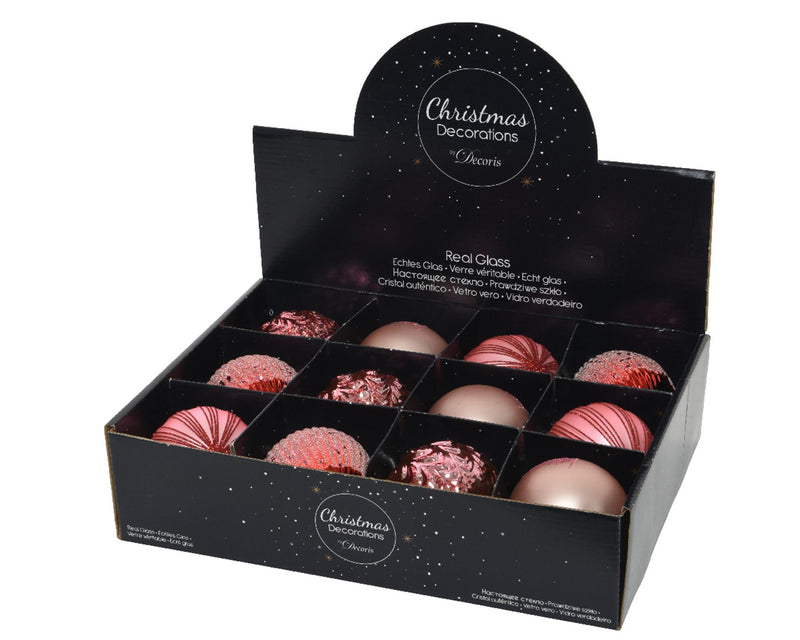 Afbeelding laden in galerijviewer, Decoris kerstballen glas ã˜8cm doos a 12 stuks roze