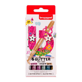 Afbeelding laden in galerijviewer, Bruynzeel glitter viltstiften pastel 6 stuks | 3 stuks