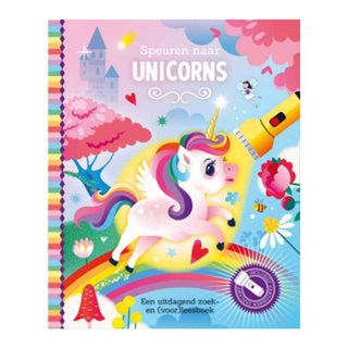 Afbeelding laden in galerijviewer, Lantaarn publishers speuren naar unicorns zoekboek met kartonnen zaklamp