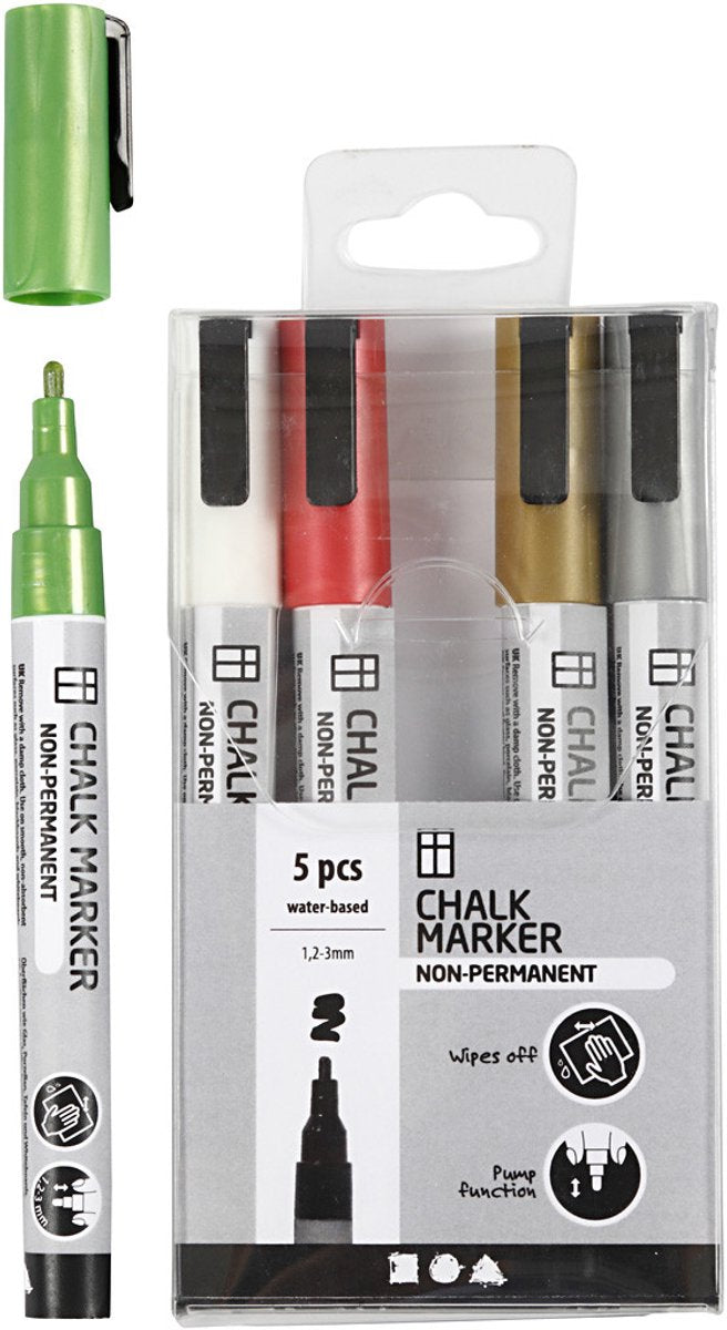Afbeelding laden in galerijviewer, Creativ company krijt markers metallic kleuren, 5st.