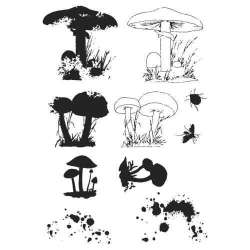 Afbeelding laden in galerijviewer, Sizzix • clear stamps set a5 with framelits die painted pencil mushrooms