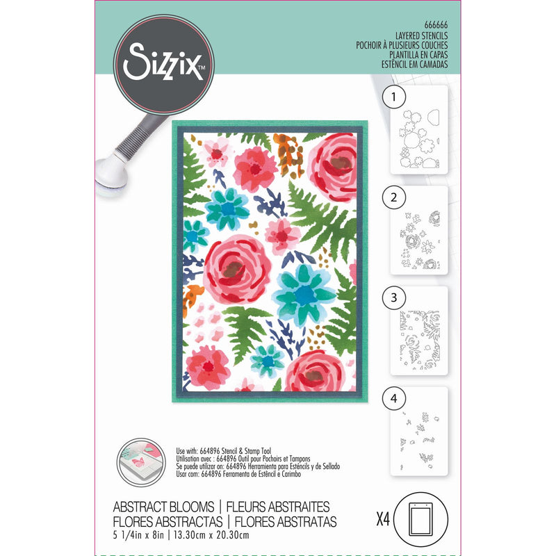 Afbeelding laden in galerijviewer, Sizzix • layered stencil a6 abstract blooms 4pcs