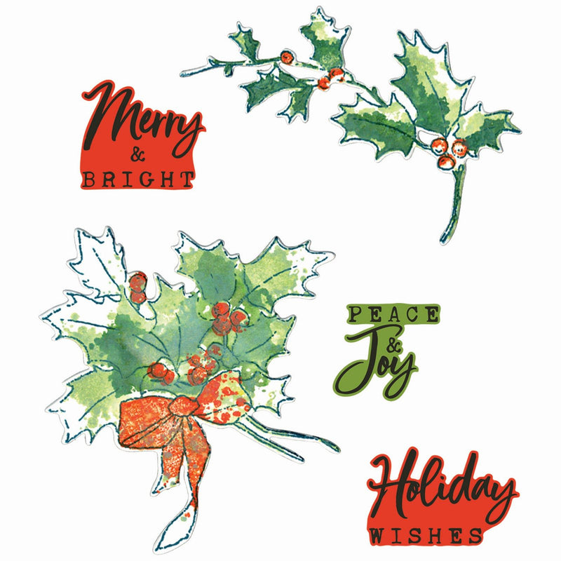 Afbeelding laden in galerijviewer, Sizzix • clear stamp set a5 with framelits die pencil line holly 17pcs