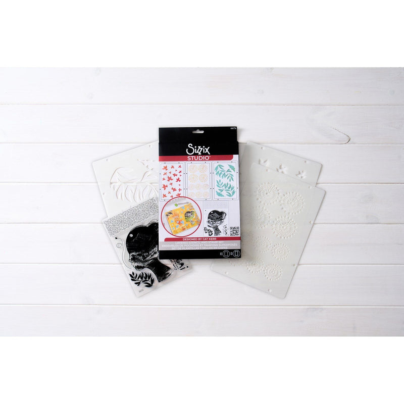 Afbeelding laden in galerijviewer, Sizzix • studio stamps set 5pcs 3pcs stencils ikigai by cat kerr