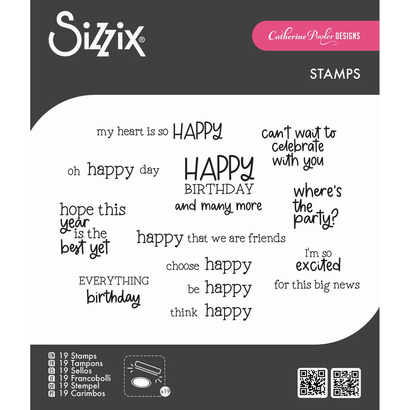 Afbeelding laden in galerijviewer, Sizzix • clear stamps set 21pcs happy everything sentiment by catherine pooler