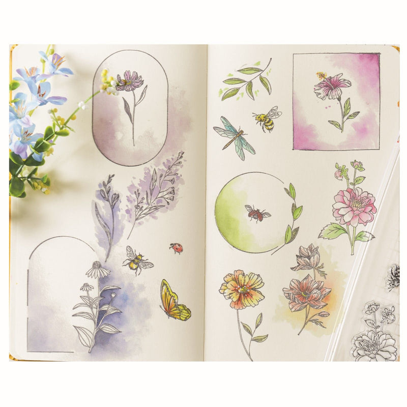 Afbeelding laden in galerijviewer, Sizzix • clear stamp set 18pcs floral frames and mini flowers by willow wolfe