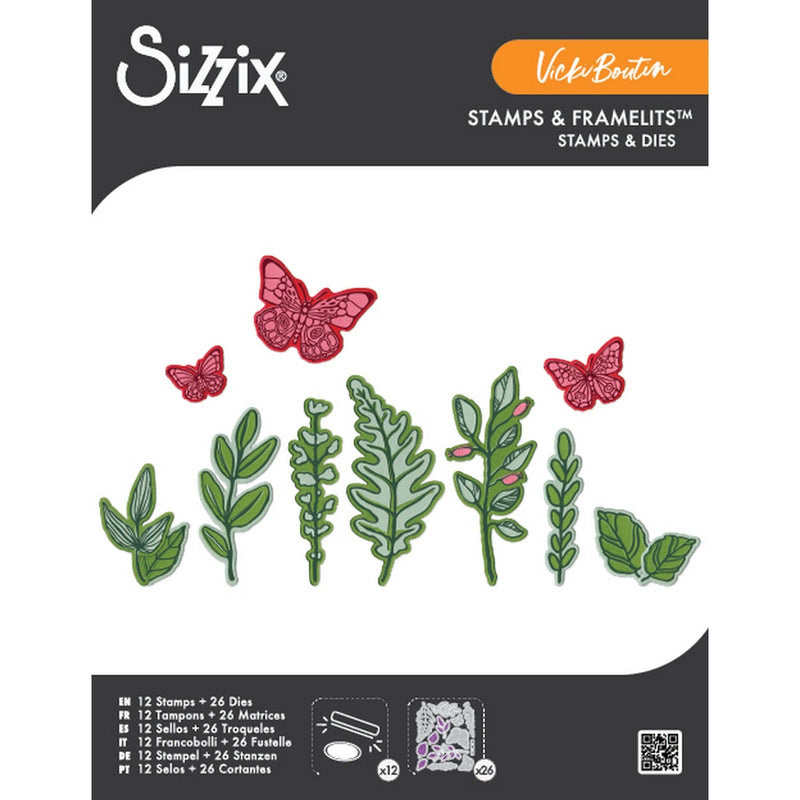 Afbeelding laden in galerijviewer, Sizzix • clear stamps set 12pcs 26pcs framelits die greenery layers 1 by vicki boutin