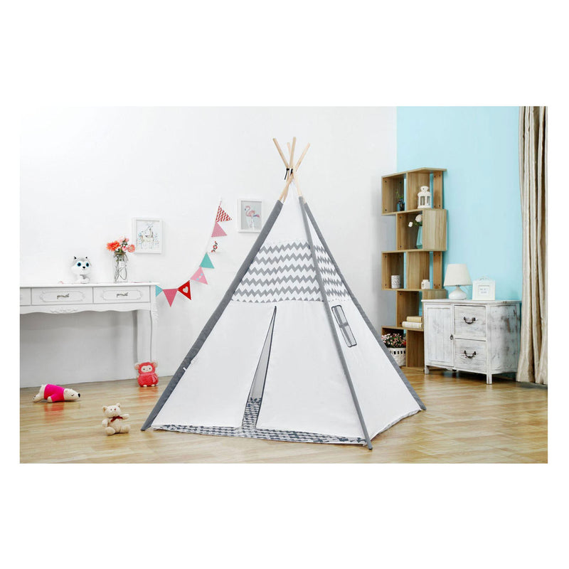 Afbeelding laden in galerijviewer, Tipi met houten stokken en vloerkleed - 120x120x150cm