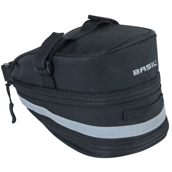 Afbeelding laden in galerijviewer, Basil Mada Zadeltas - Compact, zwart, 1L, klittenband, fietsaccessoire