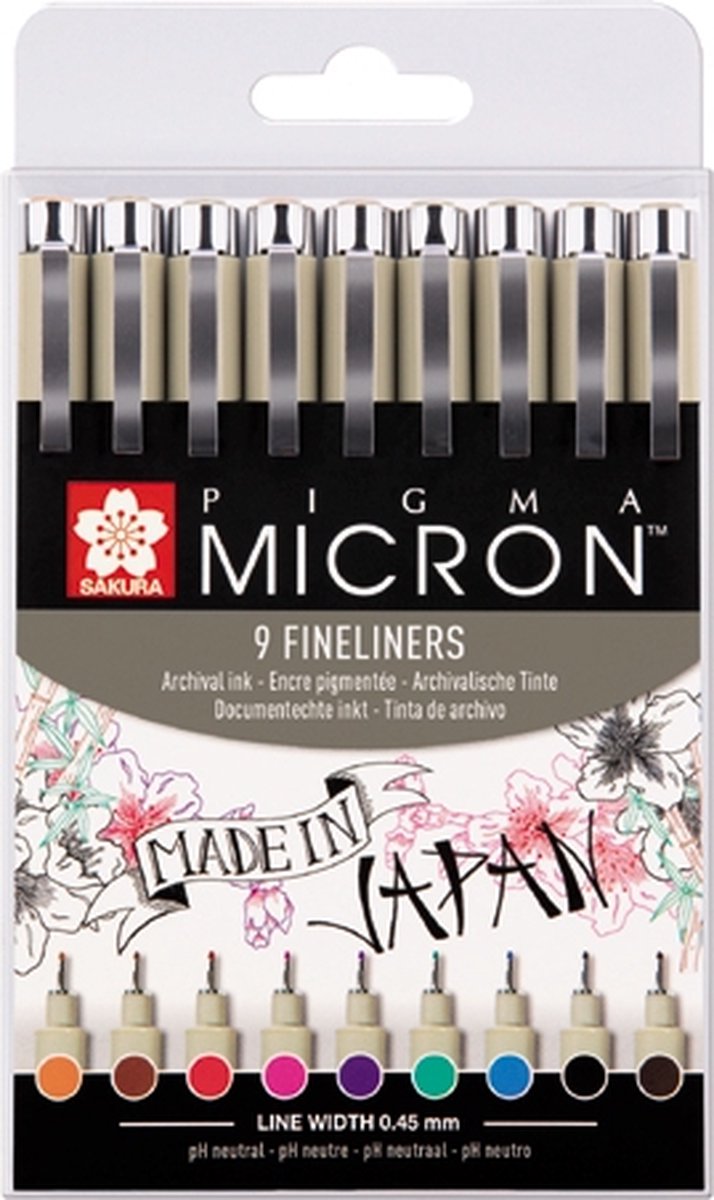 Afbeelding laden in galerijviewer, Sakura pigma micron 05 fineliners etui - 9 kleuren - 0.45mm