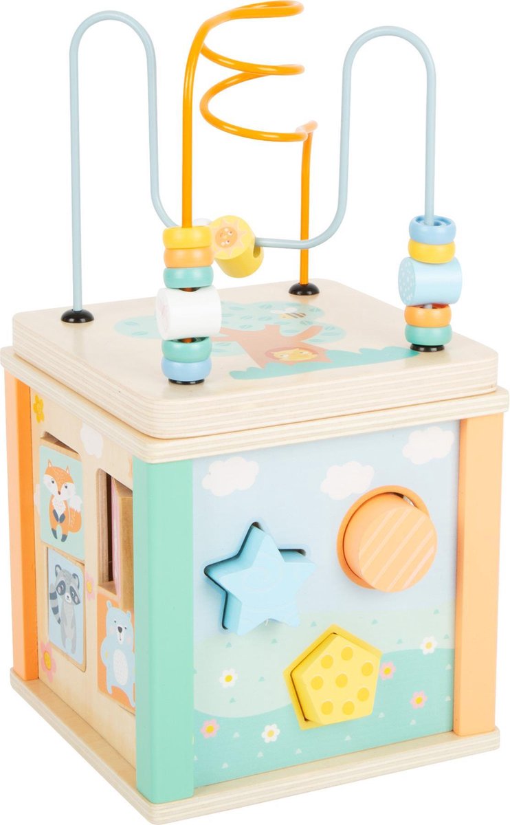 Afbeelding laden in galerijviewer, Small foot - houten activiteitenkubus en motoriekspiraal pastel
