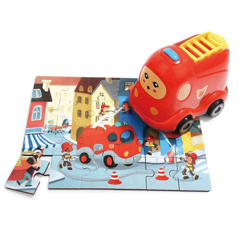 Afbeelding laden in galerijviewer, Topbright Houten Legpuzzel Brandweer met Brandweerwagen, 24st.