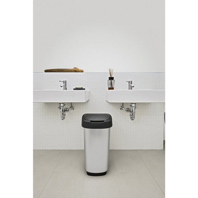 Afbeelding laden in galerijviewer, Rotho twist afvalbak 25l zilver metallic