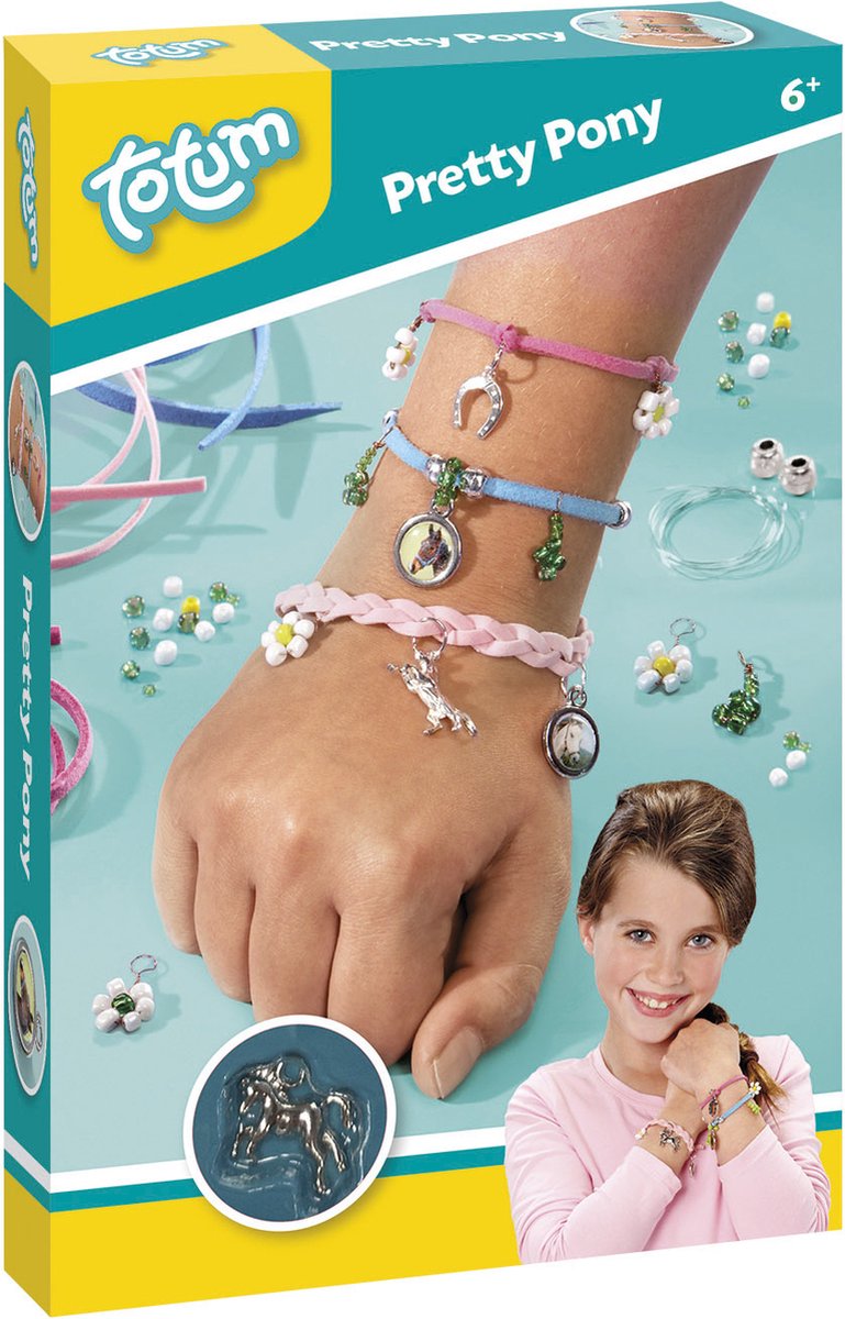 Afbeelding laden in galerijviewer, Totum pretty pony - knutselset paarden sieraden maken - bedel armbandjes maken met hoefijzer en paardenbedels - creatief speelgoed meisjes knutselset - cadeautip