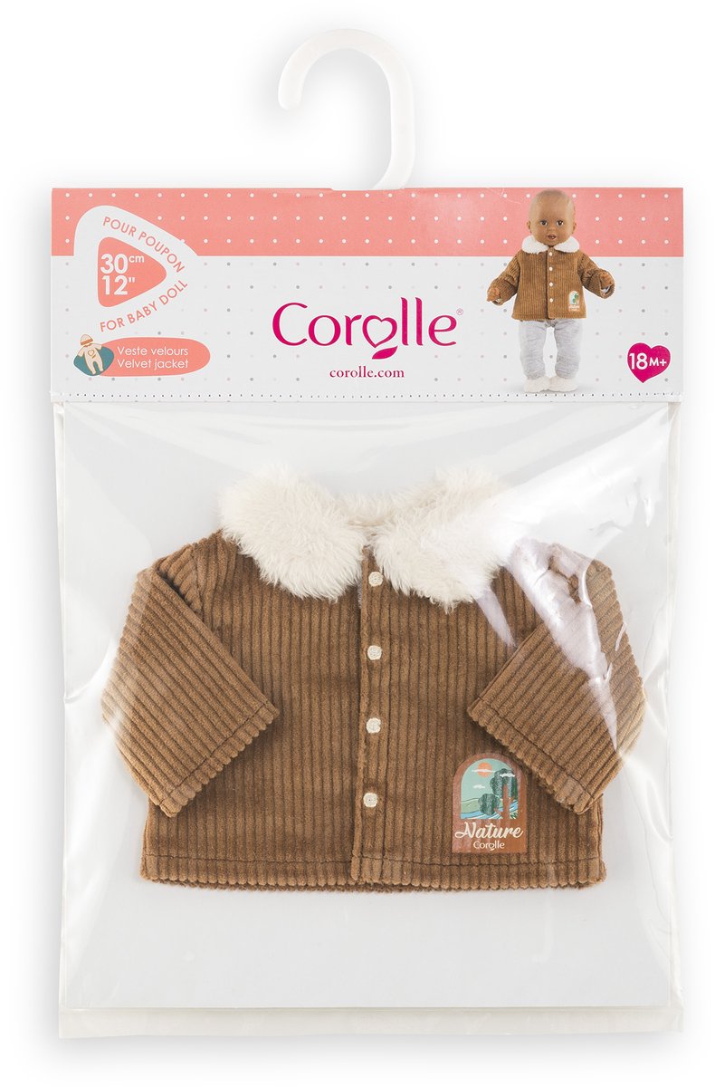 Afbeelding laden in galerijviewer, Corolle poppenjasje velours kleine ontdekker 30cm bruin fleece.