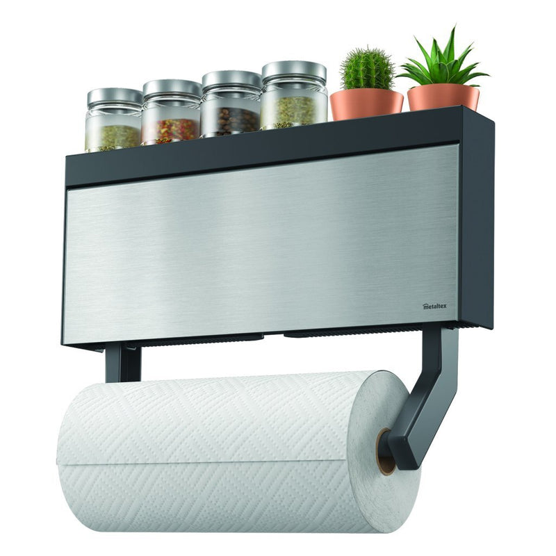 Afbeelding laden in galerijviewer, Metaltex kitchen helpers tango keukenrolhouder met snijhulp 38x6x17 cm rvs grijs