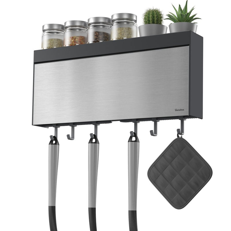 Afbeelding laden in galerijviewer, Metaltex kitchen helpers tango keukenrolhouder met snijhulp 38x6x17 cm rvs grijs