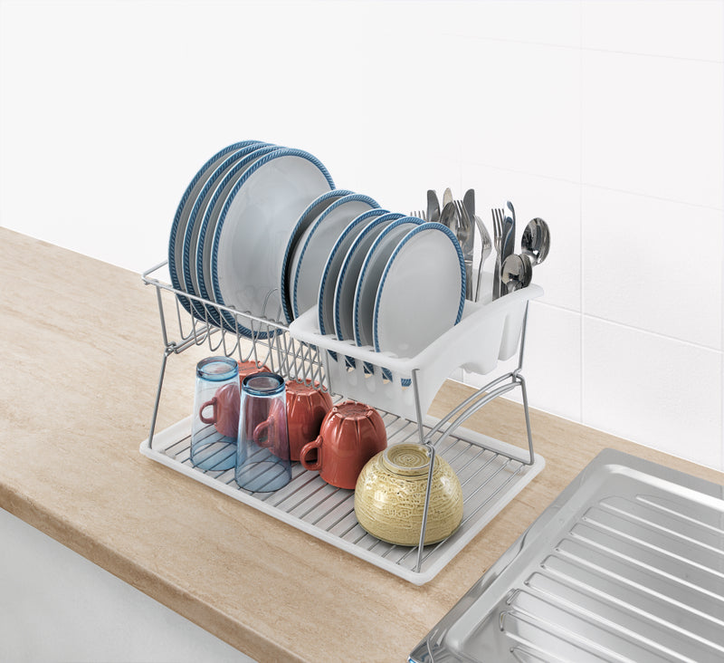 Afbeelding laden in galerijviewer, Tomado-metaltex tomado-metaltex silver afdruiprek 45x31x28cm 2 verdiepingen