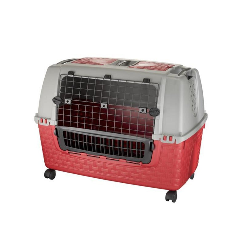 Afbeelding laden in galerijviewer, Bama pet transportbox met wieltjes 88x52x60 cm rood grijs