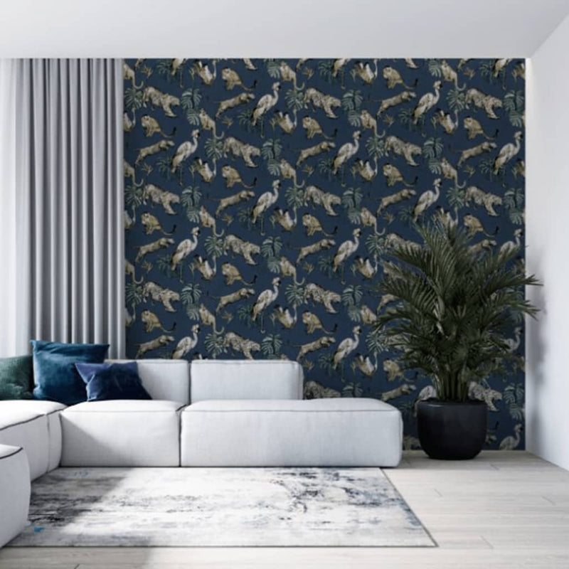 Afbeelding laden in galerijviewer, Noordwand behang zero exotic animals blauw