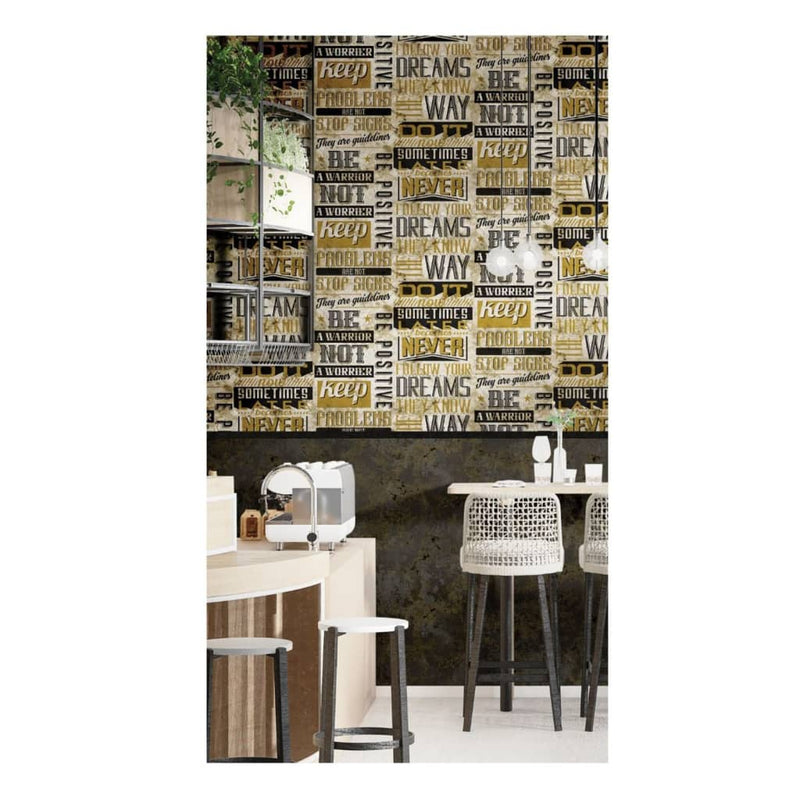 Afbeelding laden in galerijviewer, Noordwand behang friends coffee words and letters metallic en zwart
