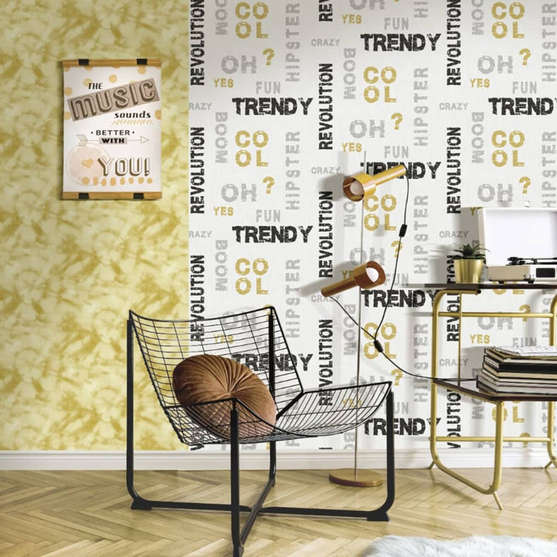 Afbeelding laden in galerijviewer, Noordwand behang friends coffee words and letters grijs en zwart