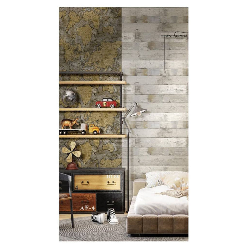 Afbeelding laden in galerijviewer, Noordwand Noordwand Behang Friends Coffee The World Map metallic en grijs