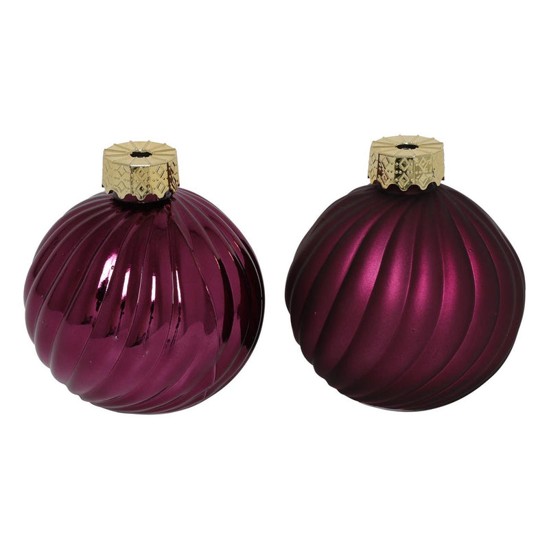 Afbeelding laden in galerijviewer, Countryfield kerstbal stripe paars glas ø10cm