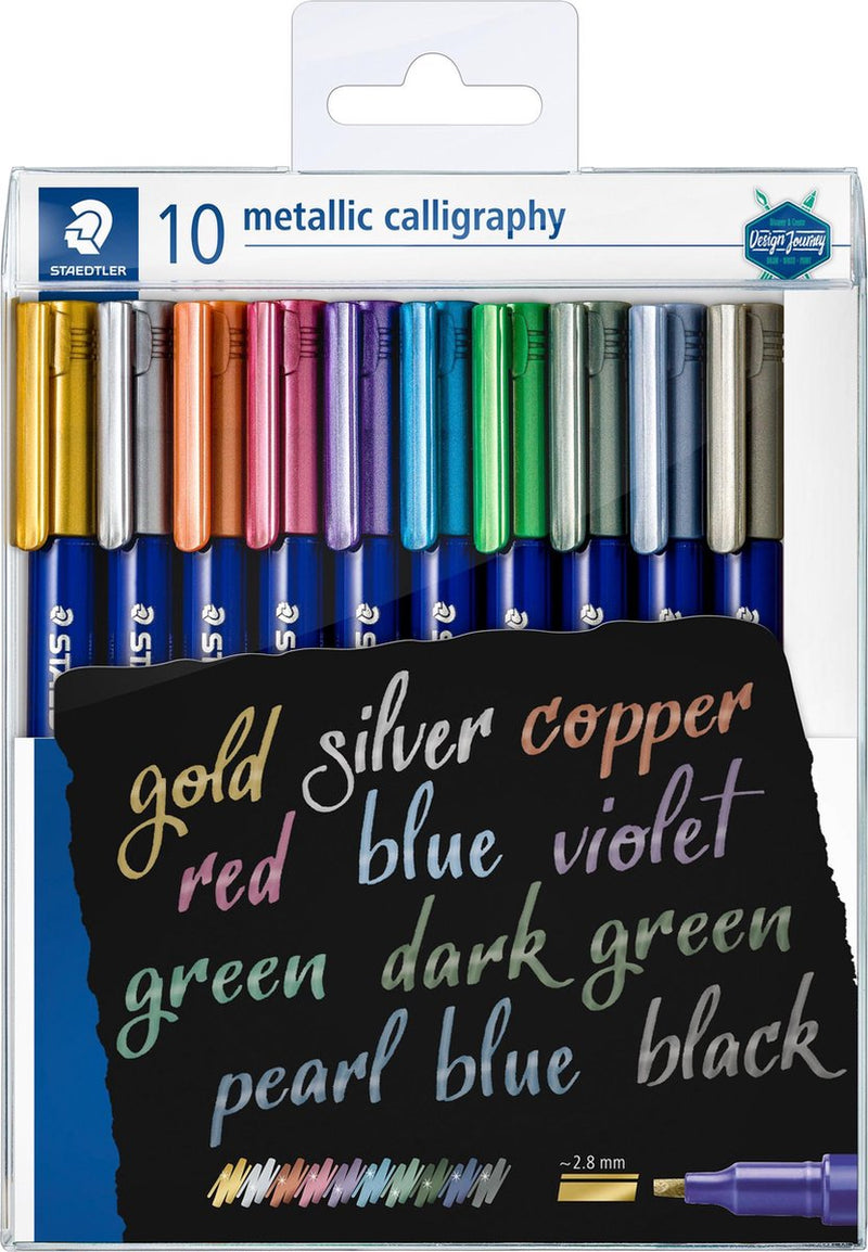 Afbeelding laden in galerijviewer, Staedtler metallic calligraphy pen set 10 kleuren