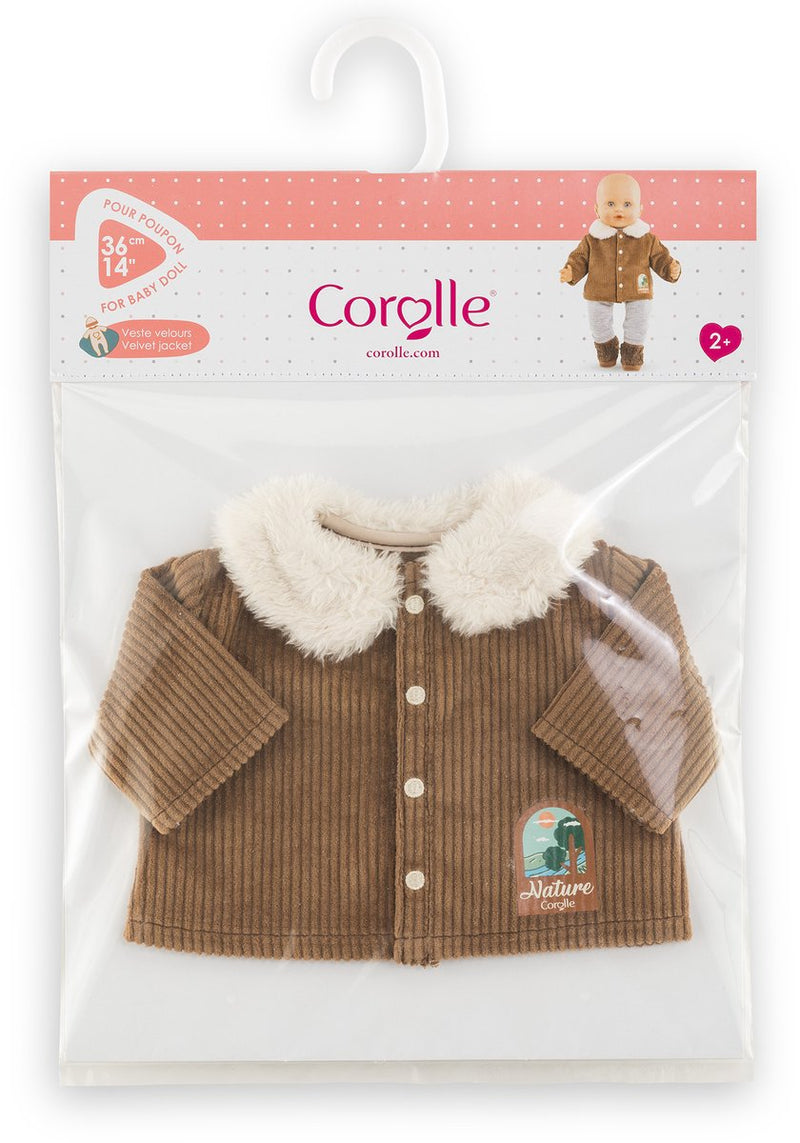 Afbeelding laden in galerijviewer, Corolle poppenjasje velours kleine ontdekker 36cm bruin fleece natuurprint.