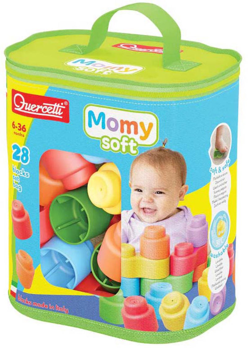 Afbeelding laden in galerijviewer, Quercetti bouwblokken momy soft - 28 stuks - kleurrijk baby speelgoed.