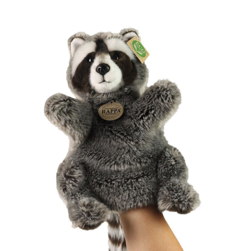 Afbeelding laden in galerijviewer, Pluche wasbeer handpop 28 cm eco-vriende