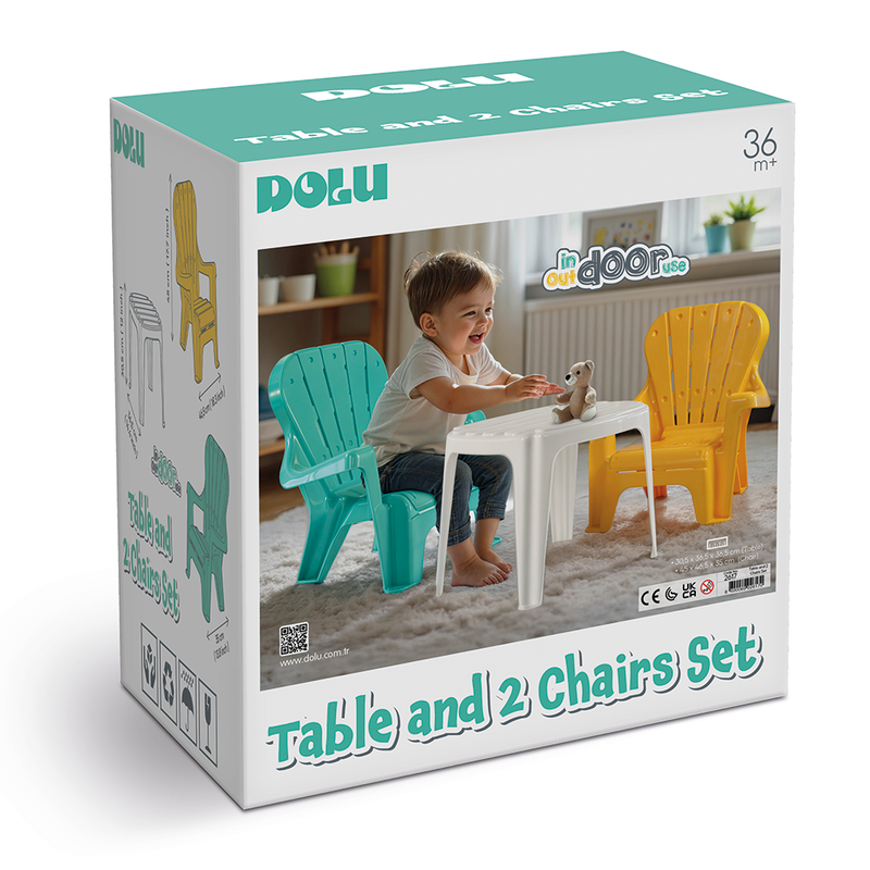 Afbeelding laden in galerijviewer, Dolu tafel met 2 stoelen turquoise geel