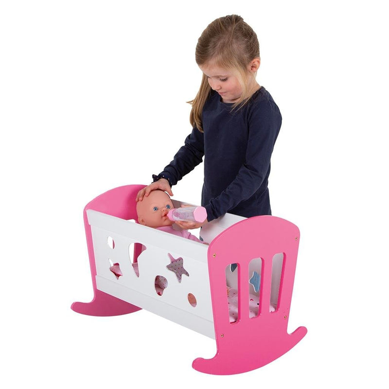 Afbeelding laden in galerijviewer, My beautiful dolls room my beautiful dollsroom houten poppenbed 49x37x35 cm roze wit