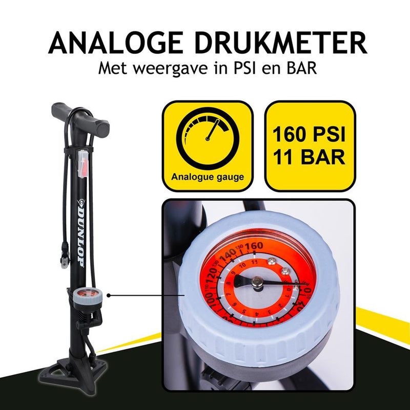Afbeelding laden in galerijviewer, Dunlop dulop fietspomp met drukmeter 22x59,5cm