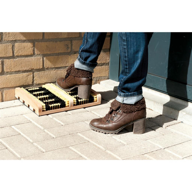 Afbeelding laden in galerijviewer, Basic houten schoenen en laarzen voetveger met borstels 35x26x5,5 cm