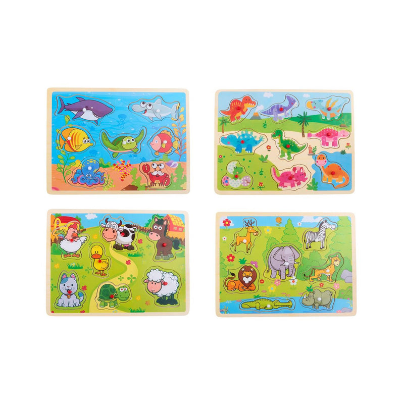 Afbeelding laden in galerijviewer, Houten dieren puzzel 9pcs 30x22x1,5cm