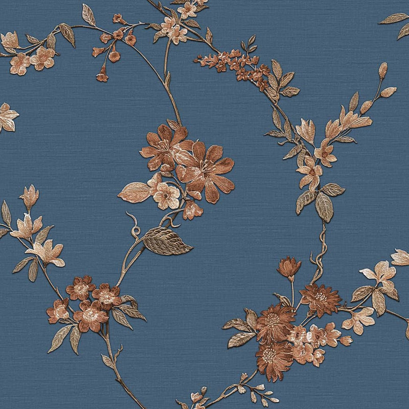 Afbeelding laden in galerijviewer, DUTCH WALLCOVERINGS DUTCH WALLCOVERINGS Behang Flower donkerblauw en bronskleurig