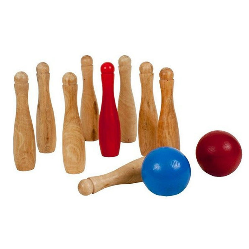 Afbeelding laden in galerijviewer, Outdoor play houten tuin bowlingset met 9 kegels en 2 ballen