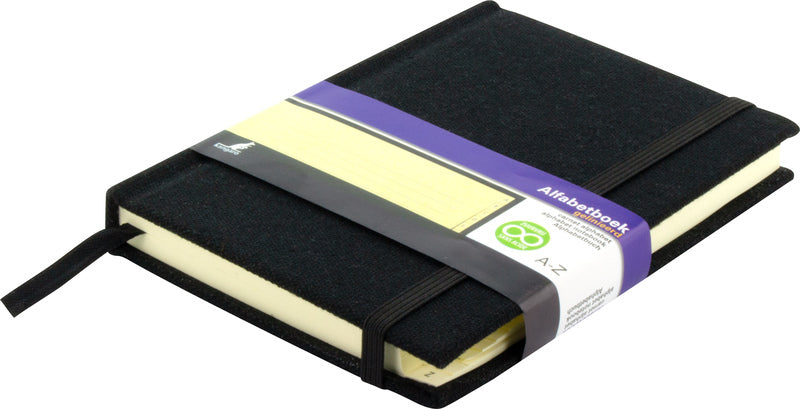 Afbeelding laden in galerijviewer, Kangaro k-5106 alfabetboek a6 a-z linnen hard cover zwart, 208 pagina's, leeslint, elastiek