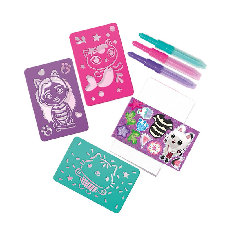 Afbeelding laden in galerijviewer, Totum gabby’s poppenhuis knutselset 2 in 1 glitter bedelarmbandjes maken blaaspennen en sjablonen gabby’s dollhouse creatief speelgoed meisjes cadeau tip