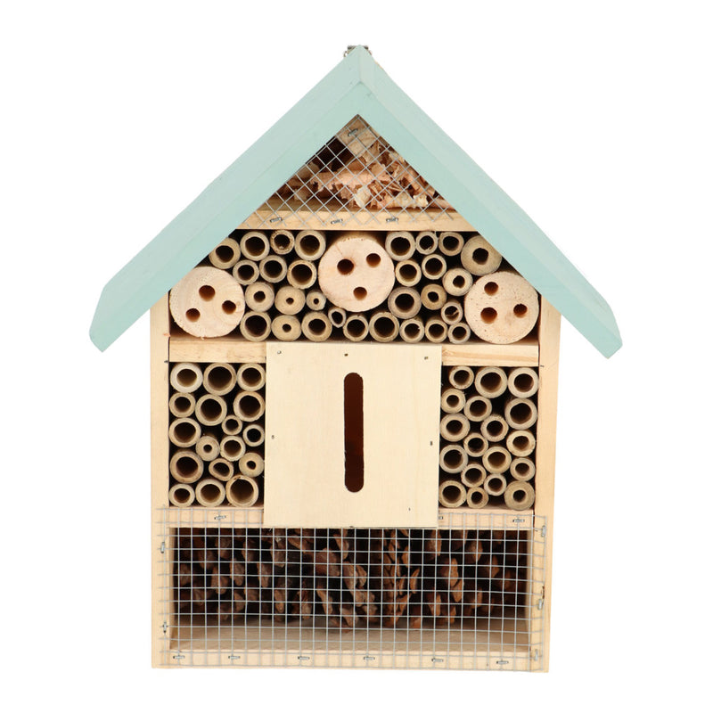 Afbeelding laden in galerijviewer, Esschert design houten insectenhotel 10x24x29 cm naturel mintgroen