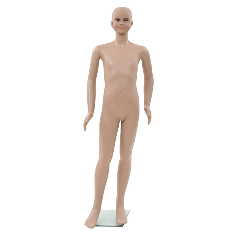 Afbeelding laden in galerijviewer, Vidaxl etalagepop kind met glazen voet 140 cm beige
