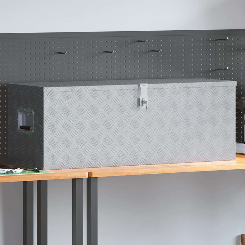 Afbeelding laden in galerijviewer, Vidaxl aluminium kist 110,5x38,5x40 cm zilverkleurig