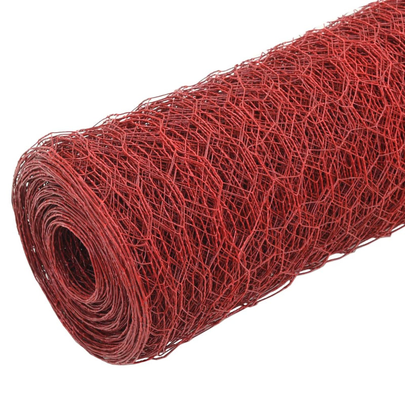 Afbeelding laden in galerijviewer, VidaXL Kippengaas 25x0,5 m staal met PVC coating rood