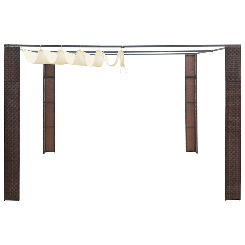 Afbeelding laden in galerijviewer, Vidaxl prieel met dak 300x300x220 cm poly rattan bruin en crème